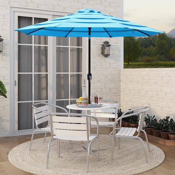 Maypex 9 ft. Steel Crank and Tilt 4 Tier Market Patio Umbrella in Aqua