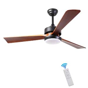 52 in. LED 3-Colors Indoor Brown Smart Ceiling Fan with Timer and Remote and Adjustable Downrod