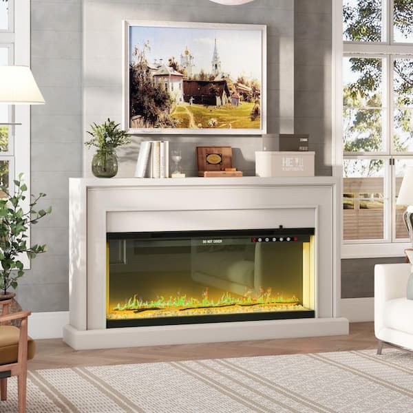 40 in. Wall Mount Electric Fireplace in Black with Adjustable Flame Colors, 5 Brightness, WiFi Control, 3-Sided Display