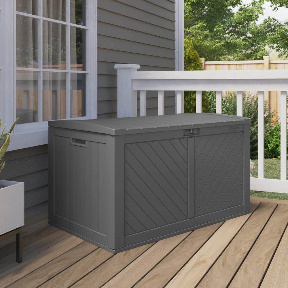 Large Gray Lockable Resin Deck Box with Hinged Lid