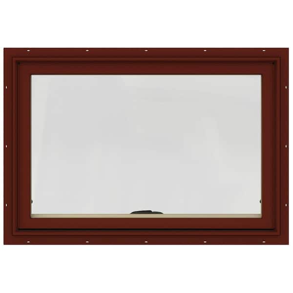 JELD-WEN 36 in. x 24 in. W-2500 Series Red Painted Clad Wood Awning Window w/ Natural Interior and Screen