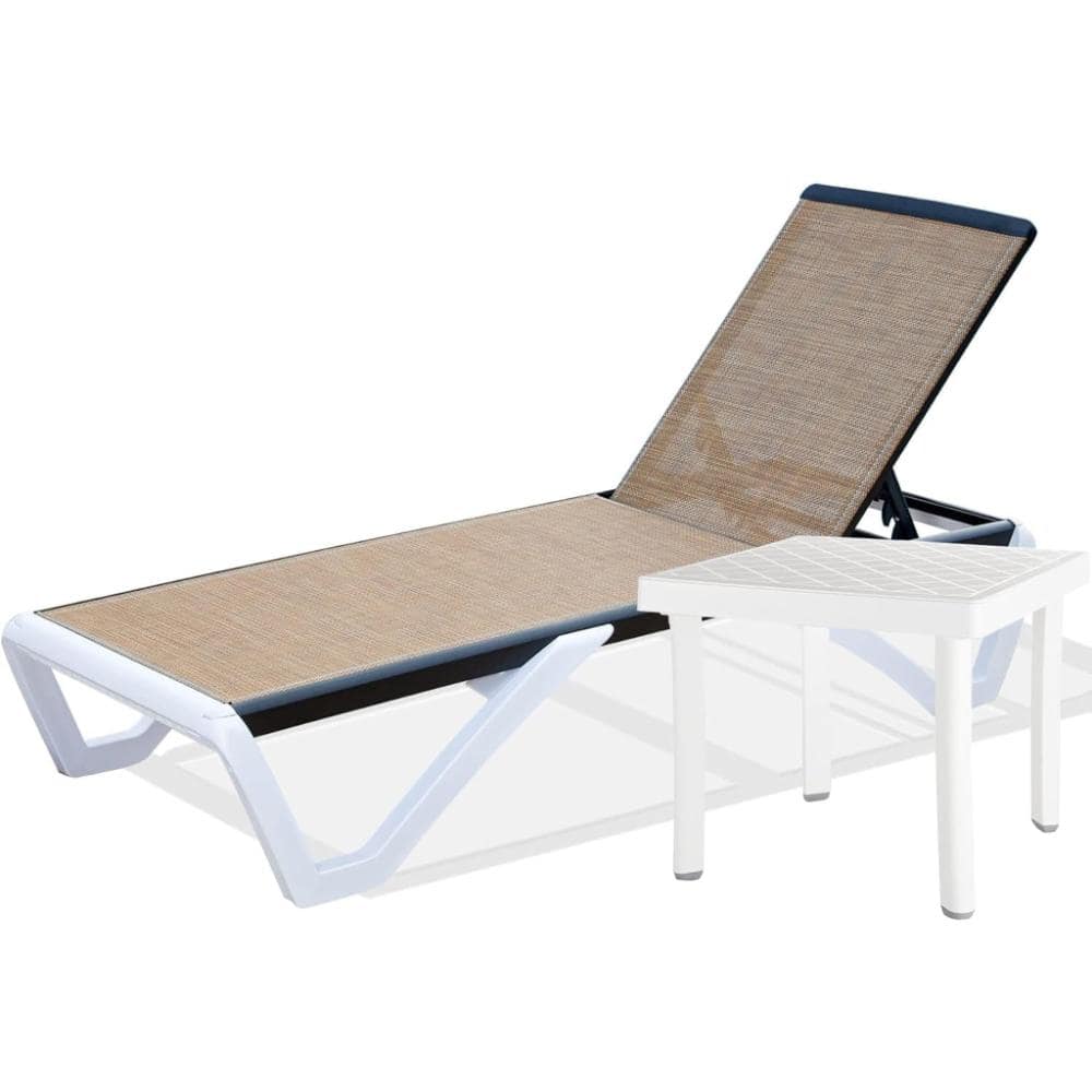 Brown Aluminum Pool Lounge Chair, Outdoor Adjustable Chaise Lounge Chair with Table for Deck, Lawn, Backyard price history on PriceWatchPro