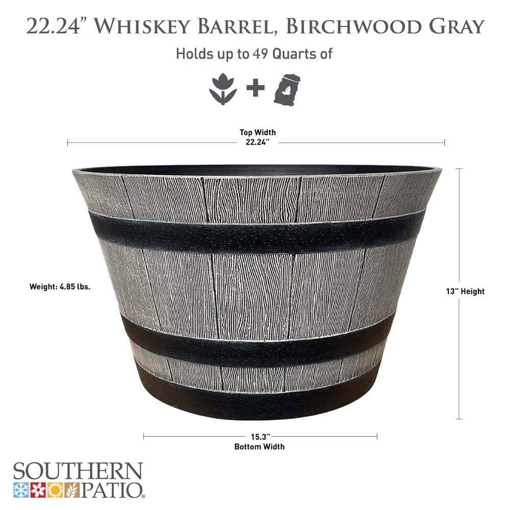 Birchwood Finish Resin Whiskey Barrel Planter, 22.5 inch