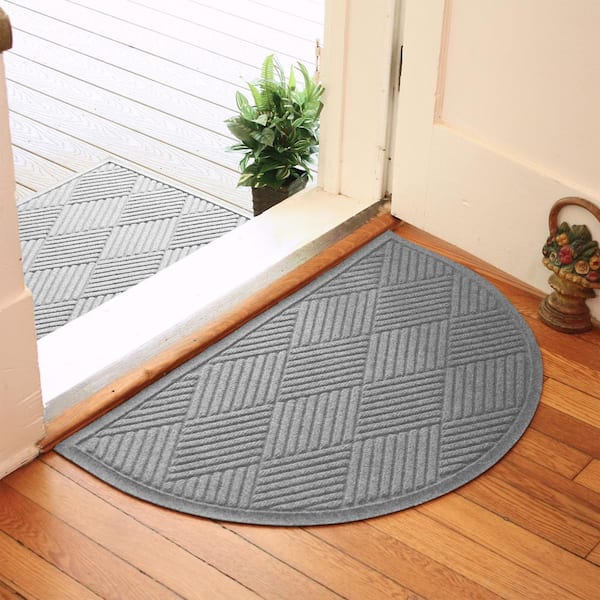 Waterhog Diamonds Medium Gray 24 in. x 39 in. PET Polyester Half Round Non-Slip Indoor Outdoor Door Mat