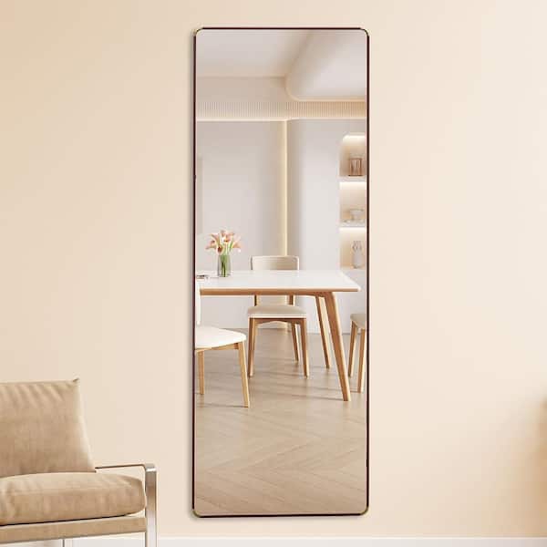 Blisstyle Brown 23.2 in. W x 65 in. H Farmhouse Rectangle Glass Framed Mirror Wall Mirror Wall Decor Mirror