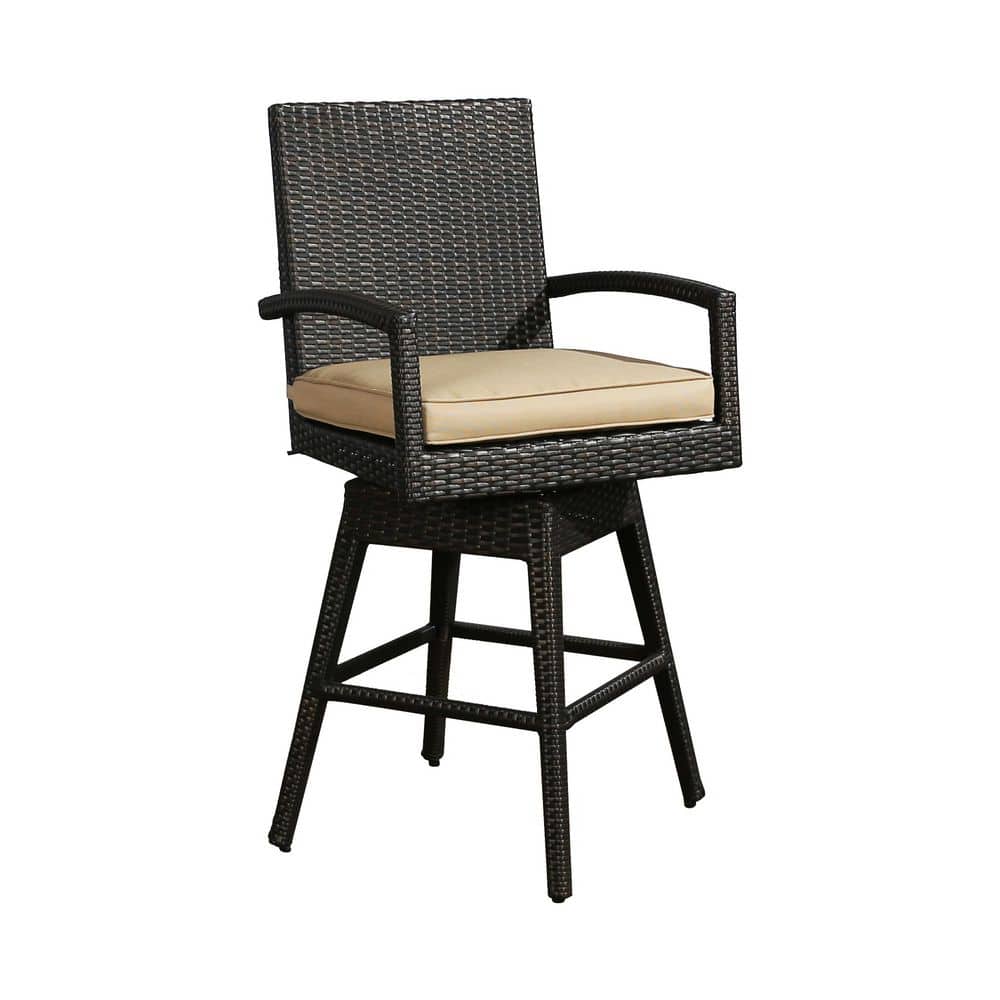 Swivel Wicker Outdoor Bar Stool with Beige Cushion (1-Pack) price history on PriceWatchPro