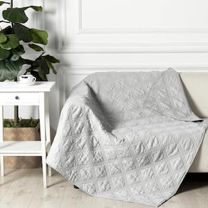 Washed Linen Light Grey Quilted Throw Blanket