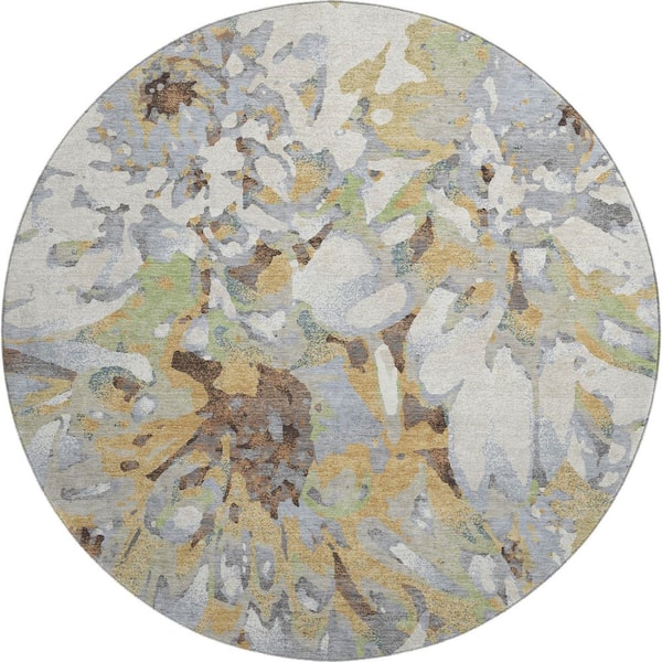 Mayfield Premium Machine Washable Abstract AMF2340 Wheat 8 ft. x 8 ft. Round Rug