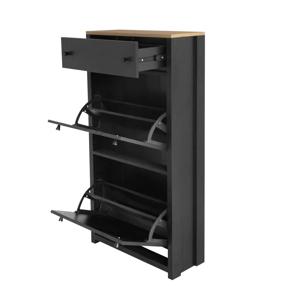 Nestfair 47.2 in. H x 23.6 in. W x 9.4 in. D Black Shoe Storage Cabinet ...