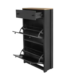 47.2 in. H x 23.6 in. W x 9.4 in. D Black Shoe Storage Cabinet with 2-Flip Drawers