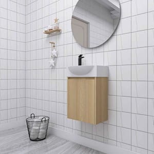 15.94 in. W x 11.22 in. D x 22.05 in. H Wall Mounted Bathroom Vanity in Light Brown with White Resin Basin Top