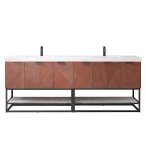 Mahon 84 in. W x 22 in. D x 33.9 in. H Double Sink Bath Vanity in Walnut with White Grain Composite Stone Top