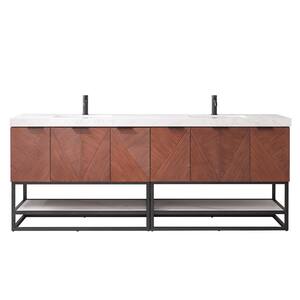 Mahon 84 in. W x 22 in. D x 33.9 in. H Double Sink Bath Vanity in Walnut with White Grain Composite Stone Top