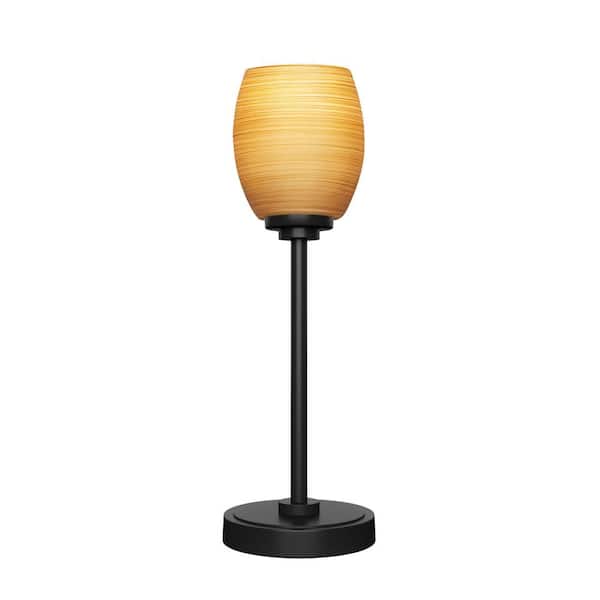 Unbranded Quincy 17 in. Matte Black Accent Lamp with Cayenne Linen Glass Shade
