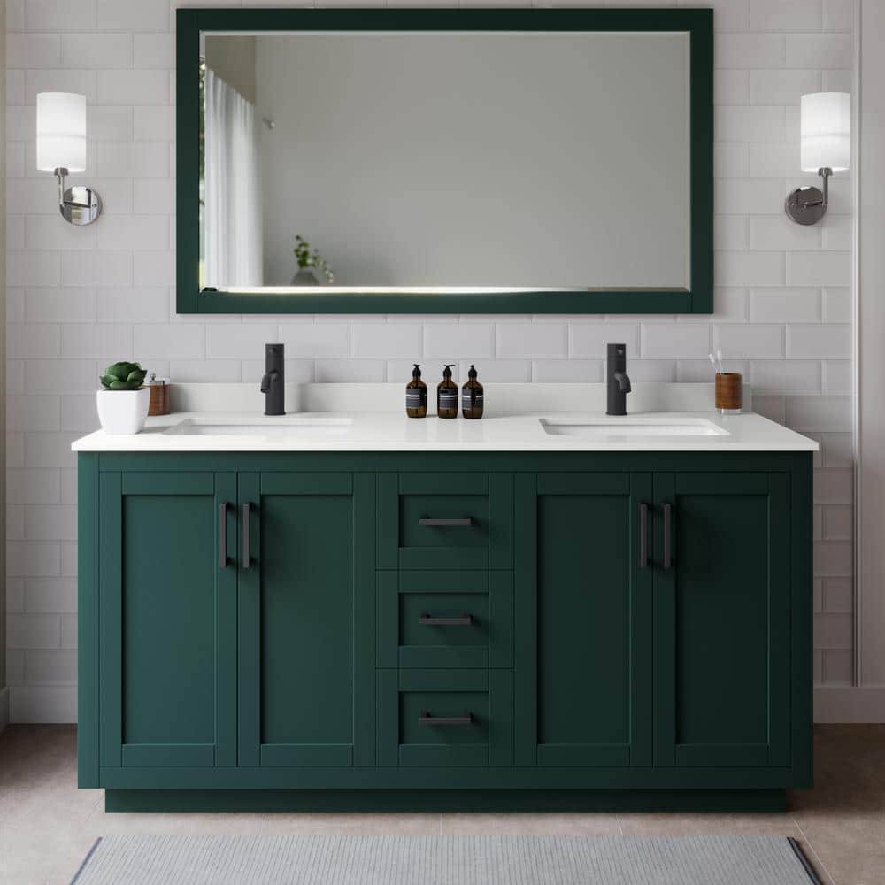 Miranda 66 in. W x 22 in. D x 33.75 in. H Double Bath Vanity in Green with White Quartz Top price history on PriceWatchPro