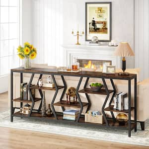 Turrella 70.87 in. Rectangle MDF Sofa Console Table, Industrial Extra Long Entryway Table with 4 Tier Storage Shelves