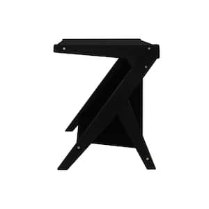 19 in. Black Z-Shaped Solid Wood Sofa Side End Table with Canvas Storage Basket