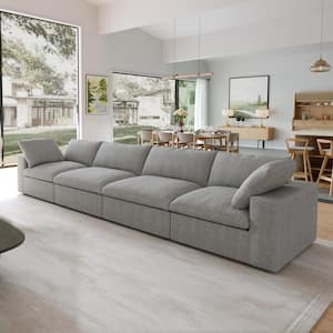 160 in. Square Arm 5-piece Velvet Modular Free Combination Sectional Sofa in. Gray with Ottoman