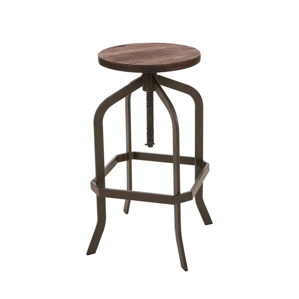 Glitzhome S/2 26.18 in. H Brown Metal Revolving Stool With Solid Wood Seat