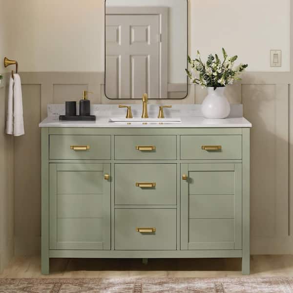 Stanhope 49 in. Single Sink Freestanding Moss Green Bath Vanity with Crystal White Engineered Stone Top (Assembled)