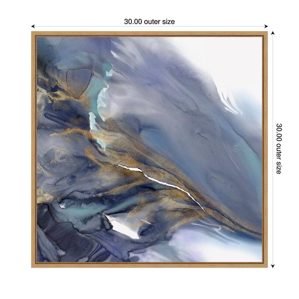 Water Wonder Abstract Blue and Gold Canvas Print with Maple Frame