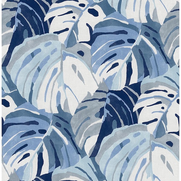 A-Street Prints Samara Blue Monstera Leaf Blue Wallpaper Sample