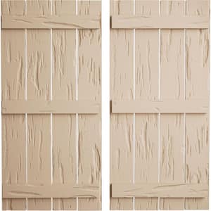 23.5 in. x 62 in. Timberthane Polyurethane 4-Board Spaced Board-n-Batten Pecky Cypress Faux Wood Shutters Pair