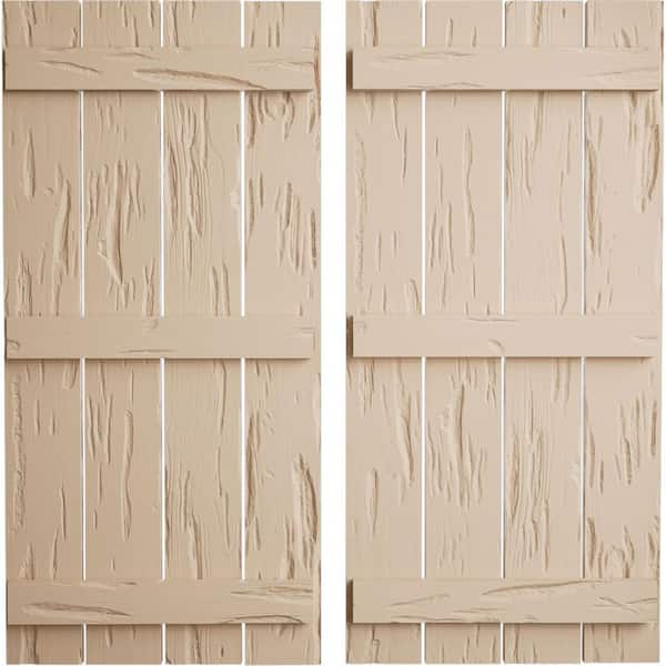 Ekena Millwork 23.5 in. x 82 in. Timberthane Polyurethane 4-Board Spaced Board-n-Batten Pecky Cypress Faux Wood Shutters Pair