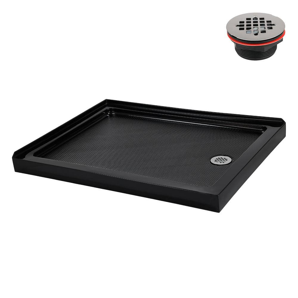 Glossy Black 48 x 36 Acrylic Corner Shower Base with Right Drain