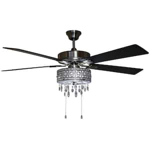 Modern Crystal Chandelier 52 in. LED Silver Ceiling Fan With Light