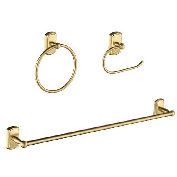 3 -Piece Bath Hardware Set with Towel Bar, Towel Ring, Toilet Paper Holder Bathroom Wall Mounted in Matte Glod