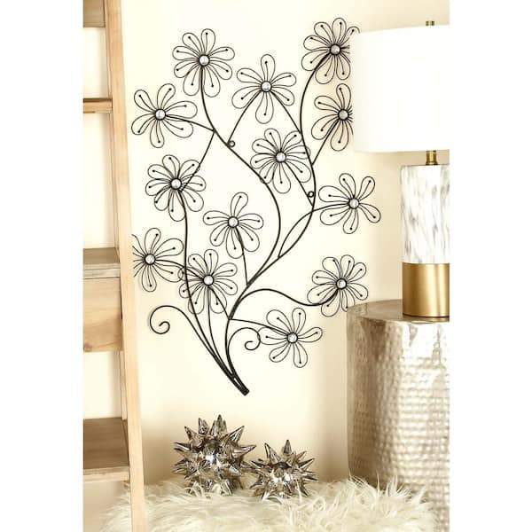 Litton Lane 26 in. x 36 in. New Traditional Black Iron Wire Flowers Wall Decor