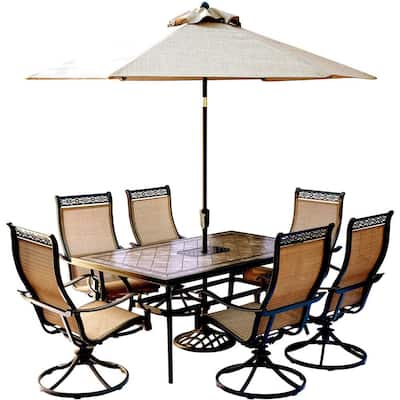 Stone Hanover Patio Dining Sets Furniture The Home Depot - Patio Furniture Sets With Umbrella Home Depot
