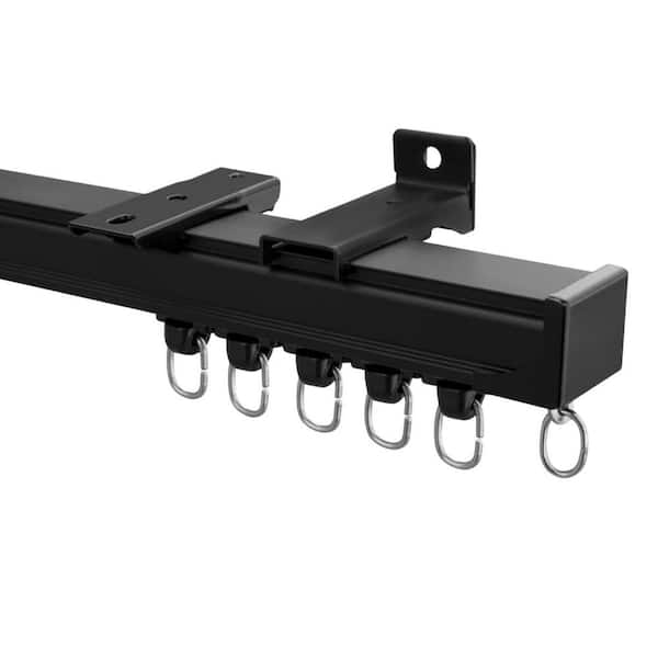 72 in. to 108 in. Ceiling Curtain Track in Black, Wall Mount Sliding Curtain Rail with Clip and Hooks for Shower