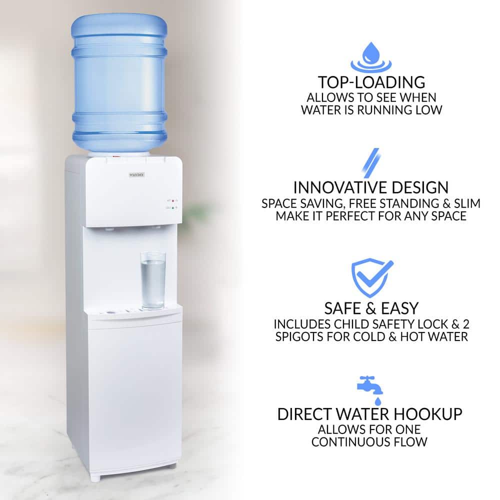 White Freestanding Hot and Cold Water Dispenser with Child Safety Lock