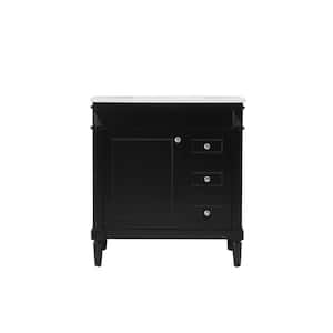 Simply Living 32 in. W x 21 in. D x 35 in. H Bath Vanity in Black with Ivory White Engineered Marble Top