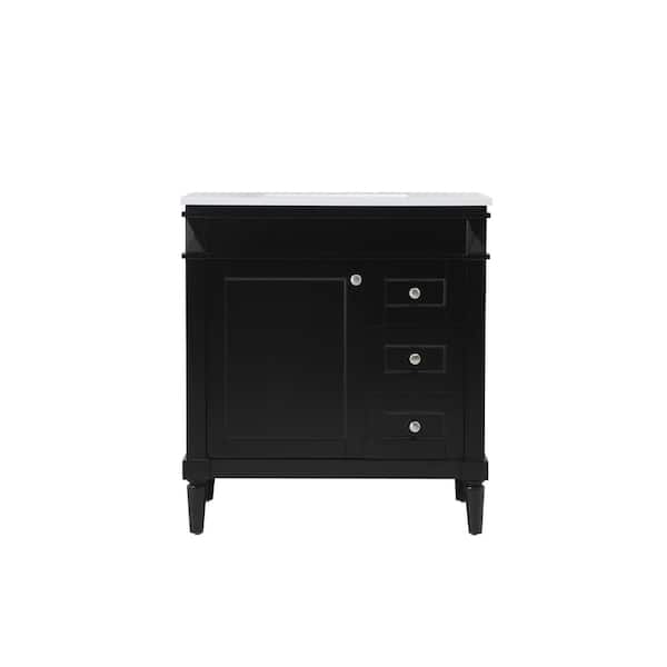 Unbranded Simply Living 32 in. W x 21 in. D x 35 in. H Bath Vanity in Black with Ivory White Engineered Marble Top