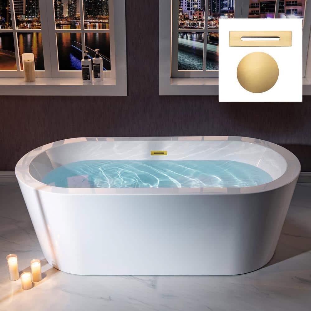INIZIO 66.375 in. Acrylic Freestanding Bathtub with Drain and Overflow Included in White price history on PriceWatchPro