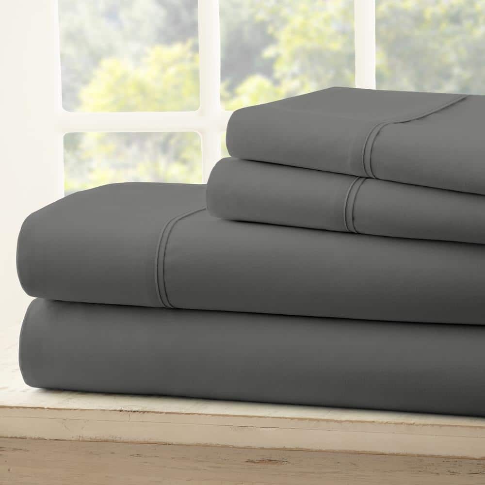 Gray Twin Solid Microfiber and Cotton Sheet Set