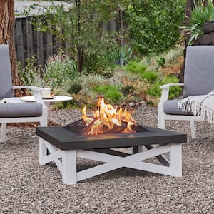 Austin 34 in. x 11 in. Square Iron Wood-Burning Fire Pit Table in White with Black Top
