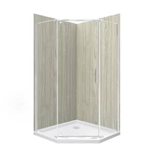 Cove 38 in. L x 38 in. W x 78 in. H 3-Piece Corner Drain Neo Angle Shower Stall Kit in Driftwood and Brushed Nickel