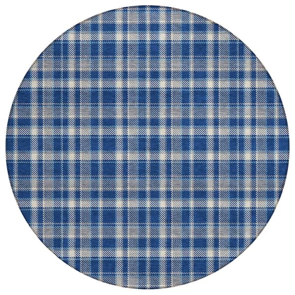 Chantille ACN563 Navy 8 ft. x 8 ft. Round Machine Washable Indoor/Outdoor Geometric Area Rug