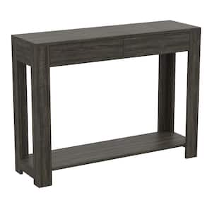 Safdie and Co. 40 in. Grey Rectangle Wood Console Table with-Drawers and-Shelves