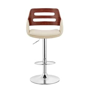 Cream Faux Leather and Walnut Wood Adjustable Bar Stool