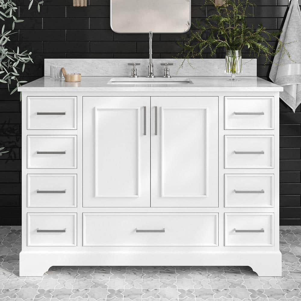 Stafford 48 in. Single Sink Freestanding Bathroom Vanity in White with 0.75 in. Carrara White Marble Top price history on PriceWatchPro