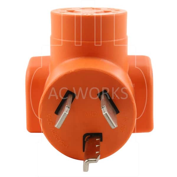 AC WORKS 30 Amp 3-Prong 10-30P Dryer Plug to L6-30R 30 Amp 250-Volt Locking Female Adapter AD1030L630