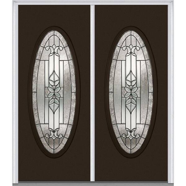 MMI Door 60 in. x 80 in. Cadence Left-Hand Inswing Oval Lite Decorative Glass Painted Fiberglass Smooth Prehung Front Door