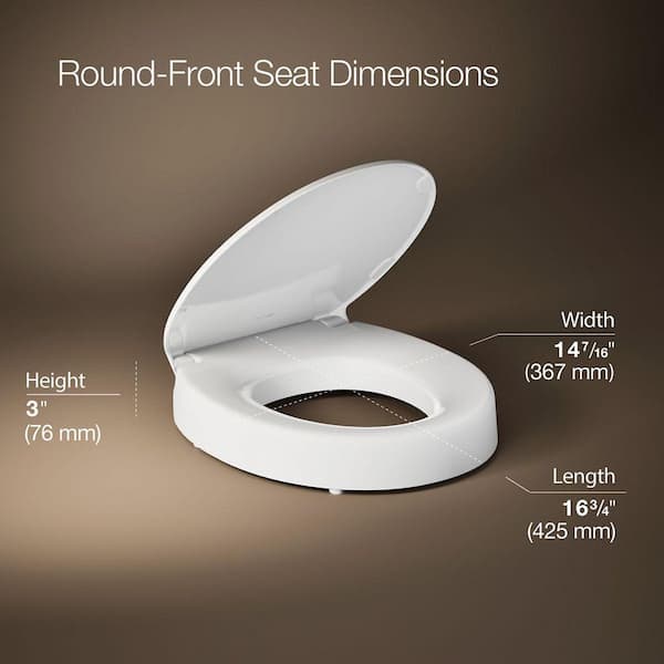 Hyten Round Elevated Quiet-Close Toilet Seat in White