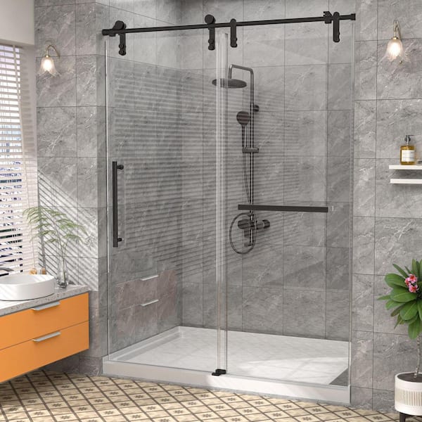 56-60 in. W x 75.5 in. H Sliding Frameless Glass Shower Door with 5/16 in. (8 mm) Clear Tempered Glass