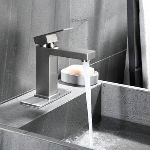 Single Handle Single Hole Bathroom Faucet with Deck Plate in Brushed Nickel